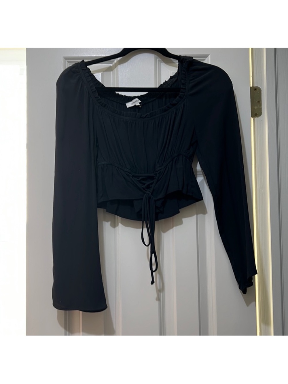 Black Long-Sleeve Tie-Front Women's Top